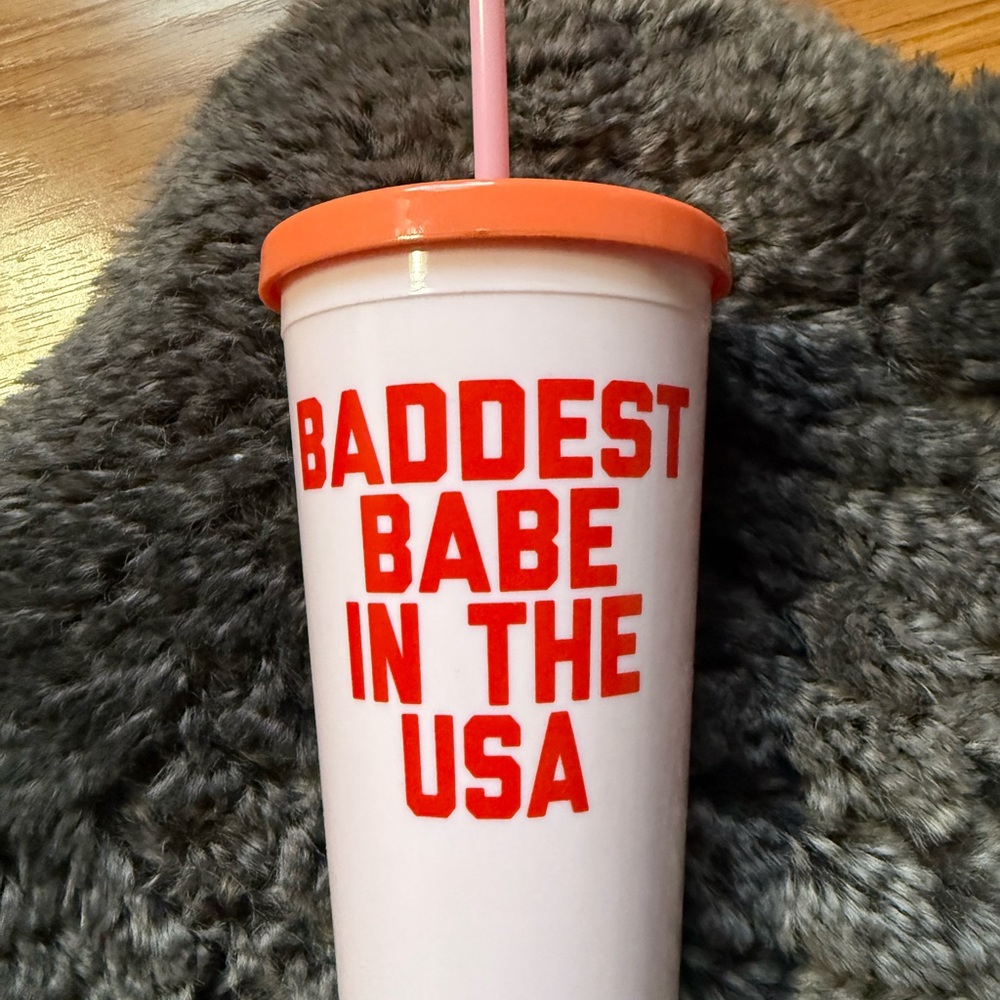 Light Pink and Red Tumbler with Straw